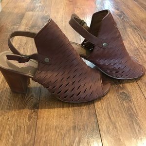 Brown block heel summer booties